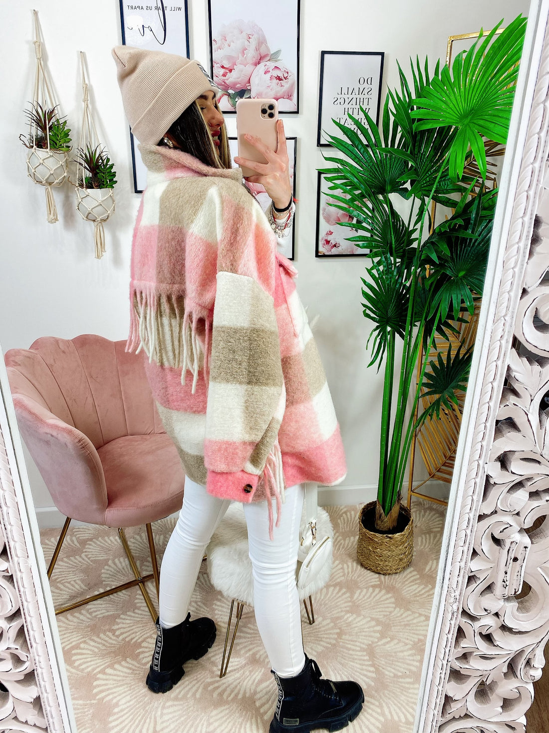 Giacca a quadri Rosa con frange - R.a. Boutique 