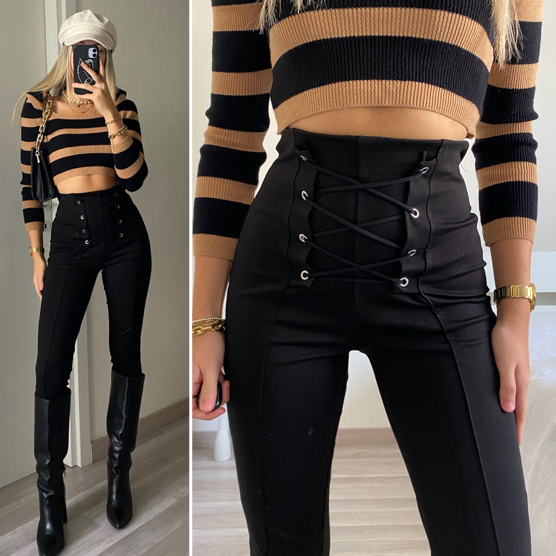 Pantalone nero con lacci - R.a. Boutique 