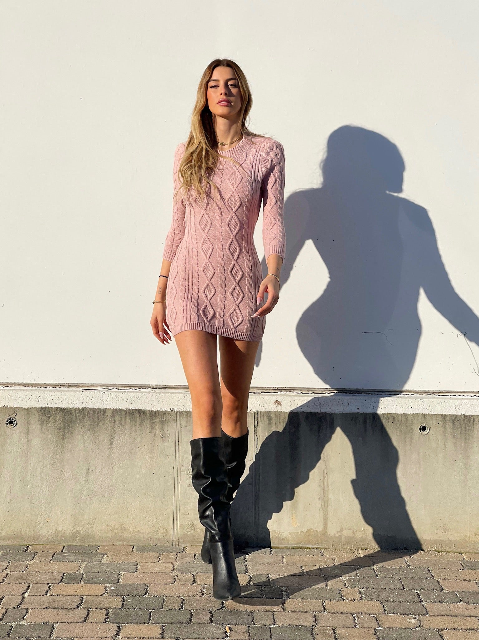 Abito a trecce schiena aperta rosa - R.a. Boutique 