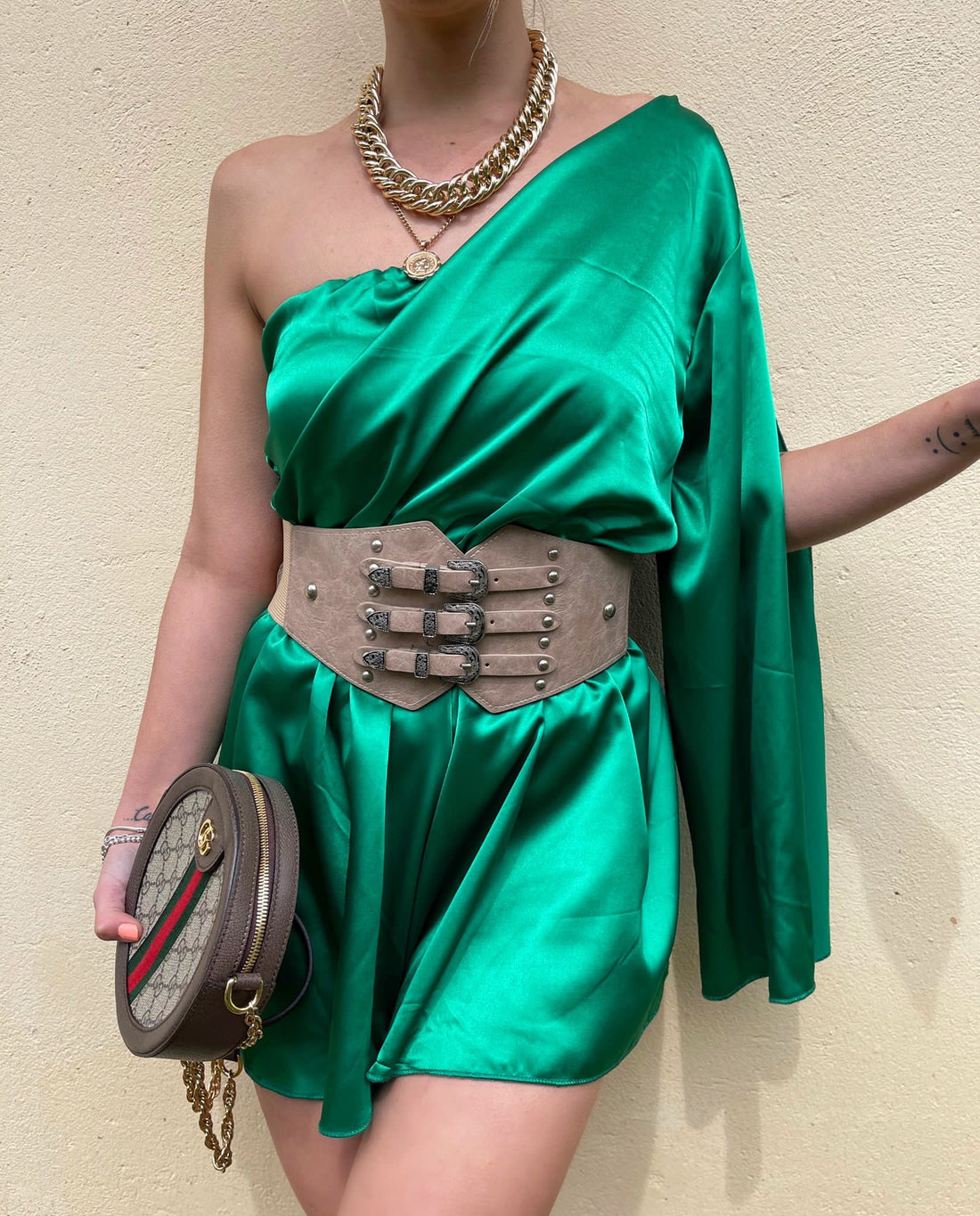 Tutina monospalla taglio impero Verde - R.a. Boutique 