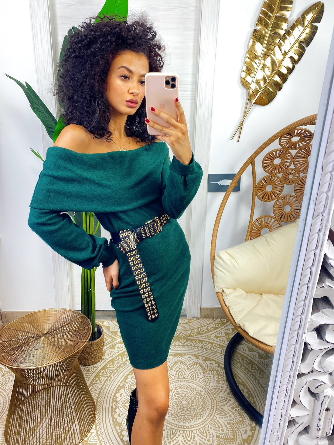 Abito con scollo a barchetta verde bottiglia - R.a. Boutique 