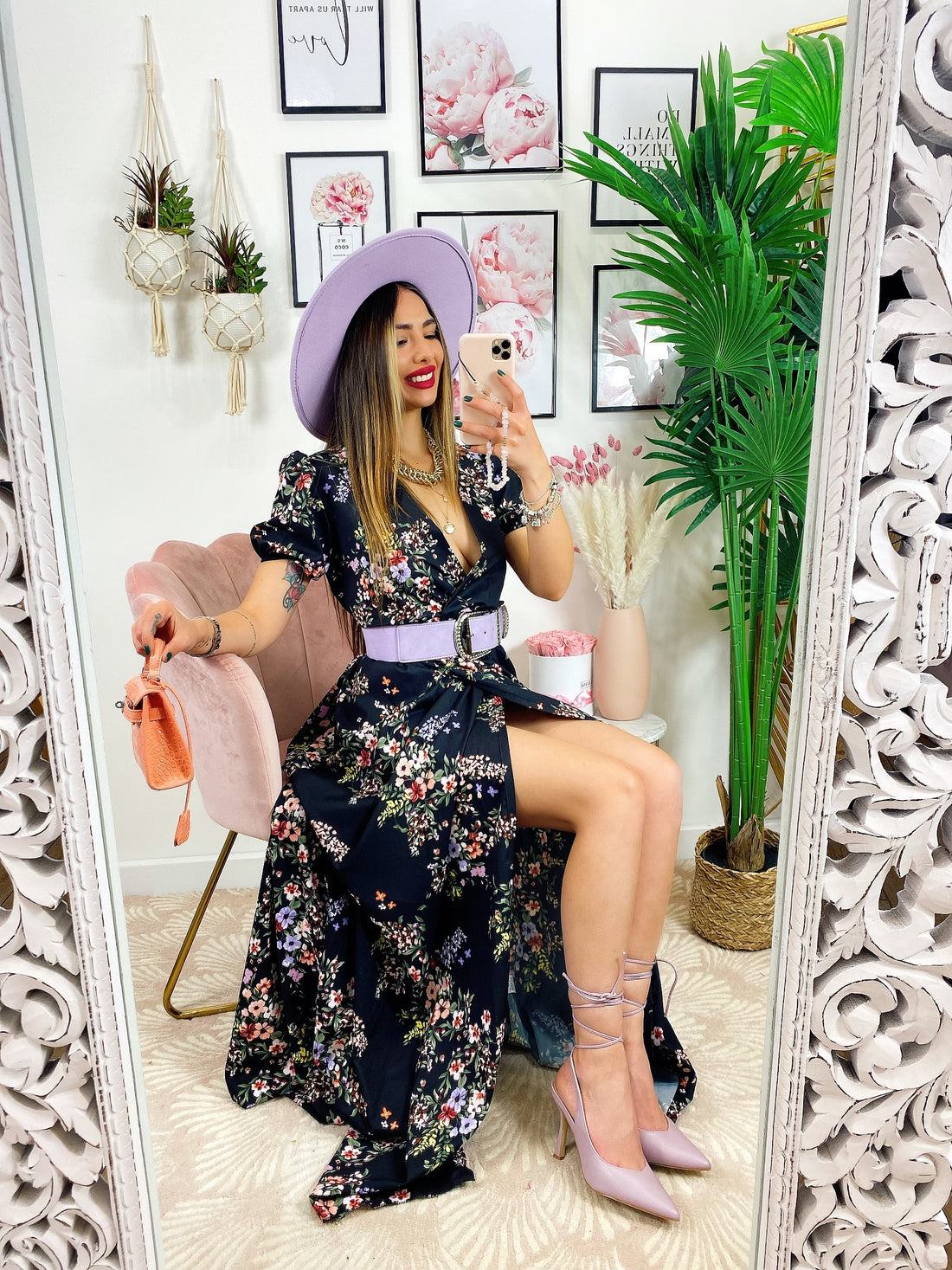 Abito lungo a fiorellini base nera - R.a. Boutique 