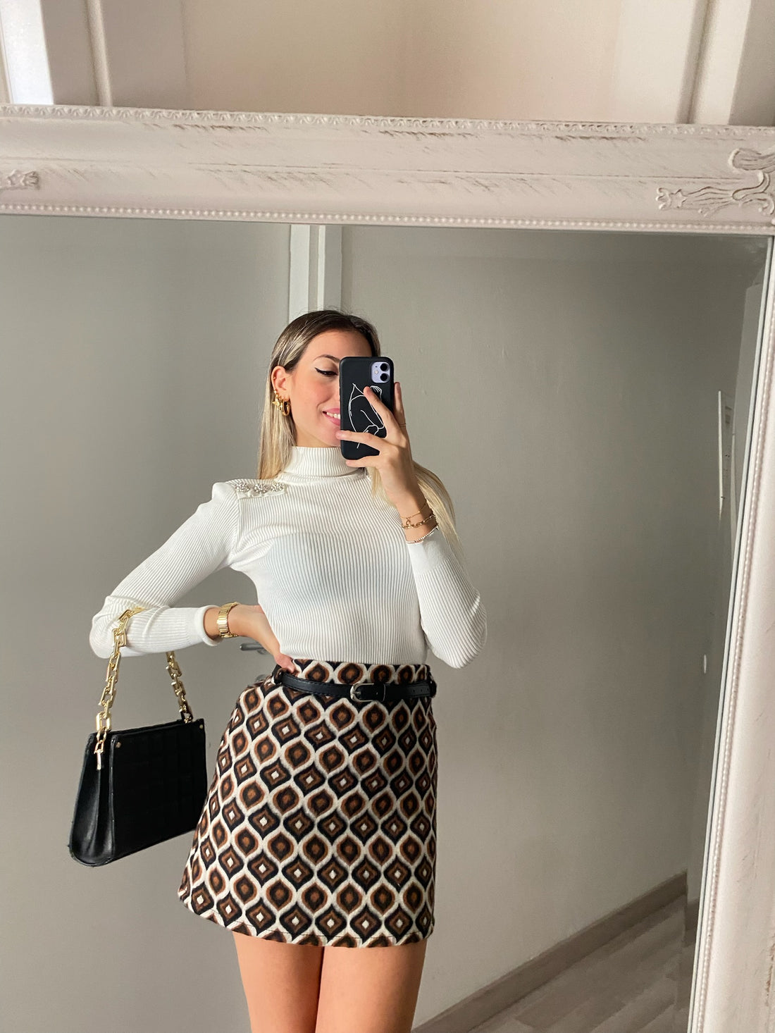 Gonna in tweed choco a rombi - R.a. Boutique 