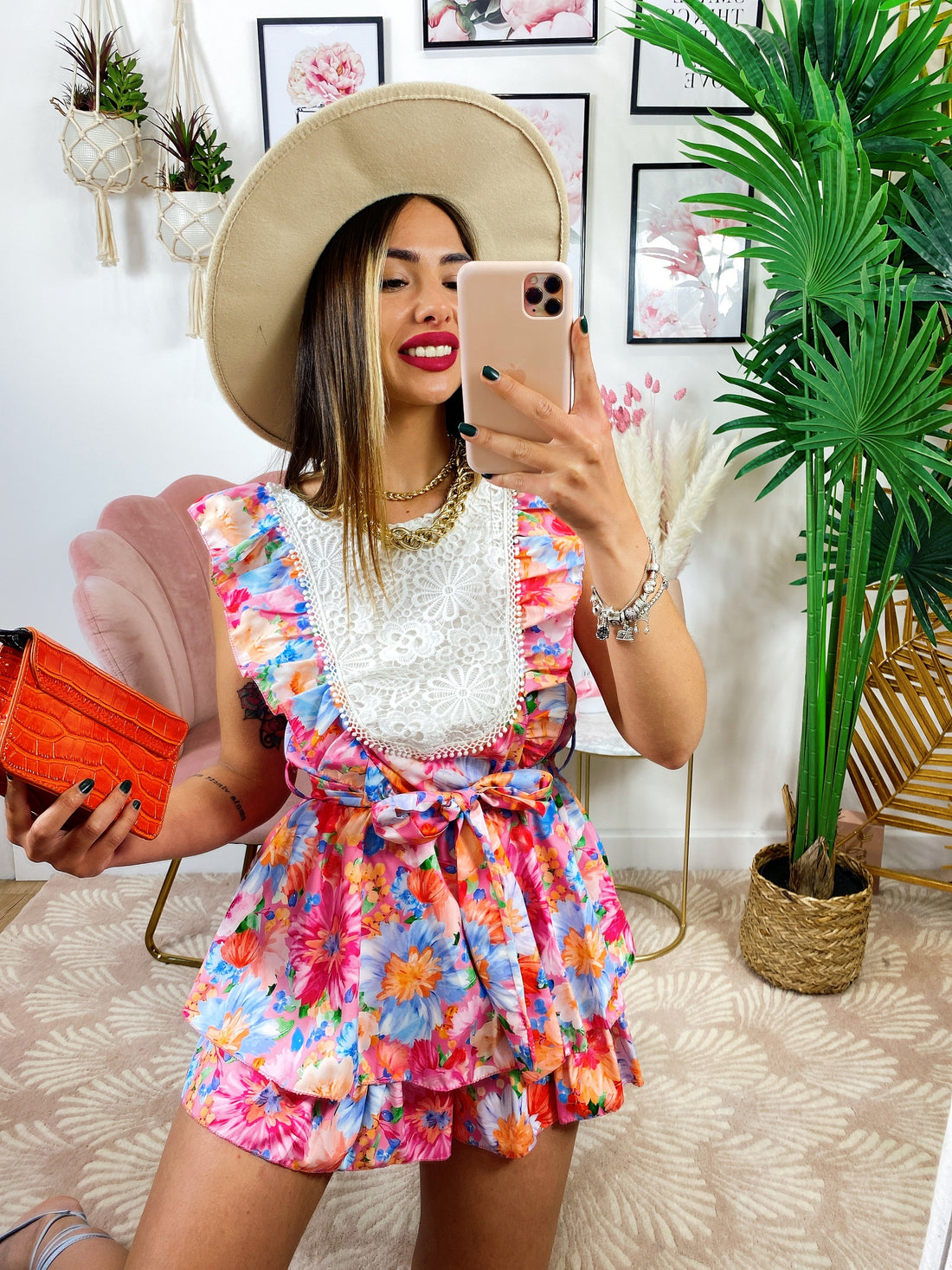 Tutina floreale con voilant e pizzo - R.a. Boutique 