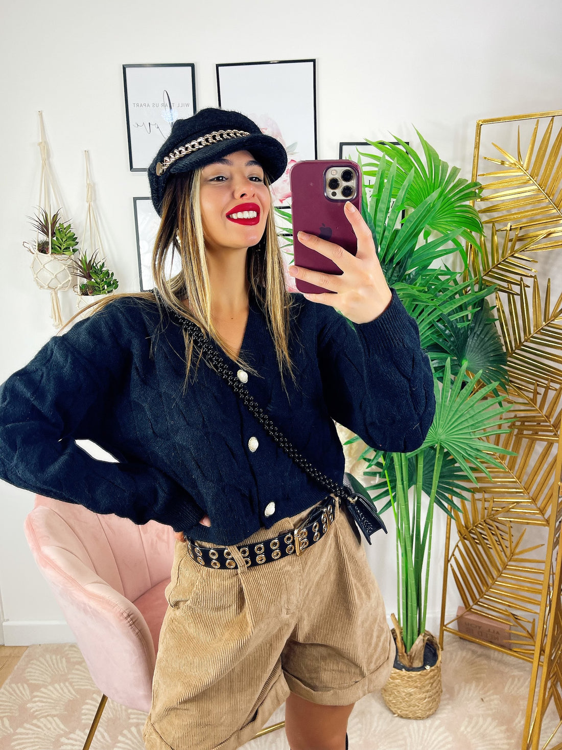 Maglione a trecce nero, bottoni gioiello - R.a. Boutique 