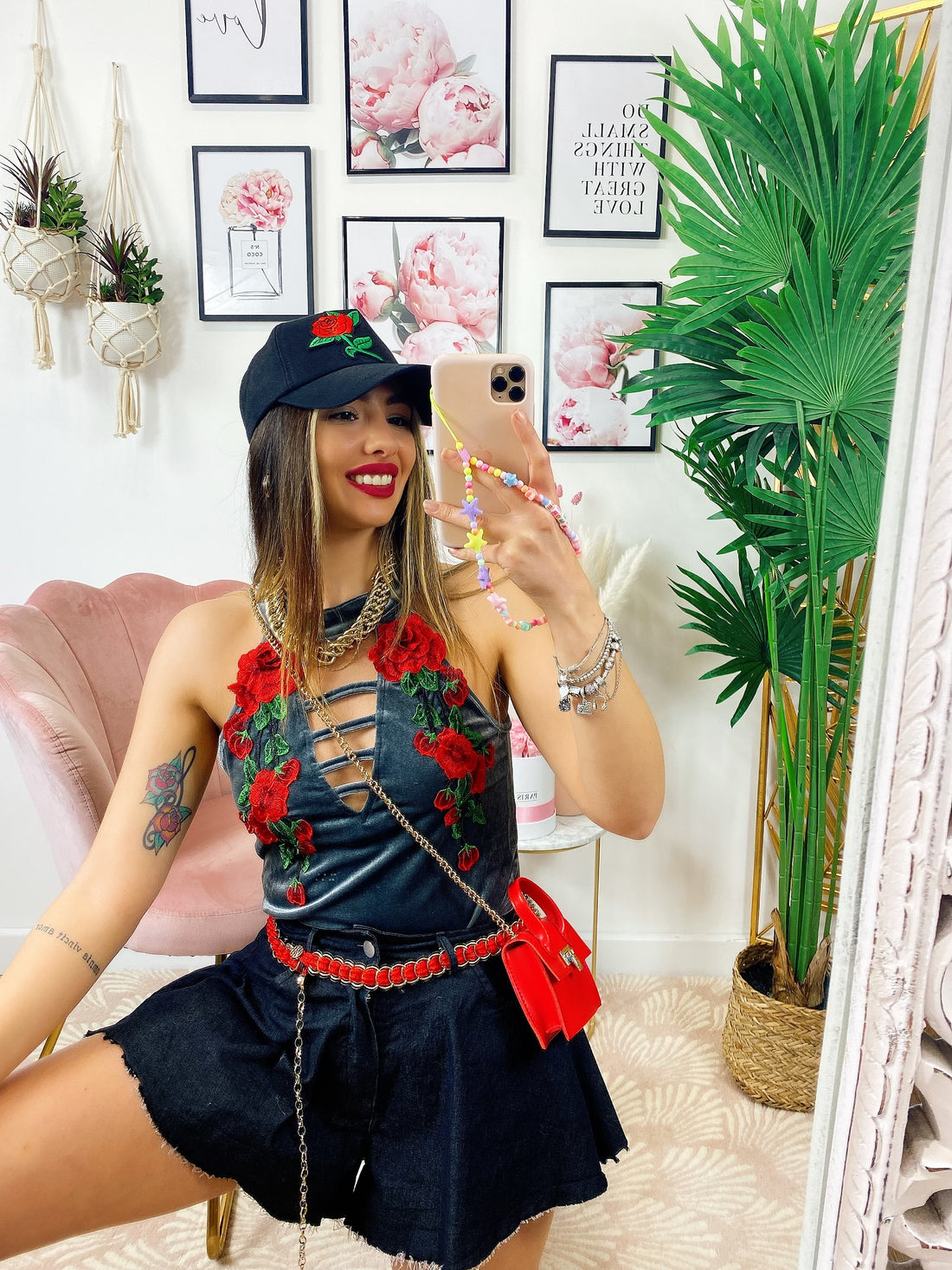 Body in velluto con rose - R.a. Boutique 