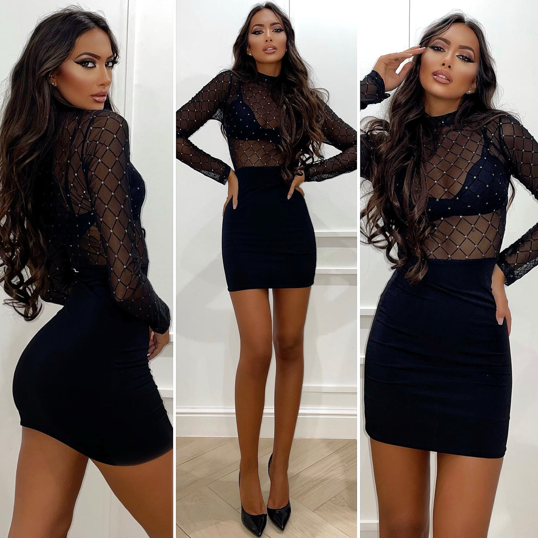 Abito nero con trasparenze e glitter - R.a. Boutique 