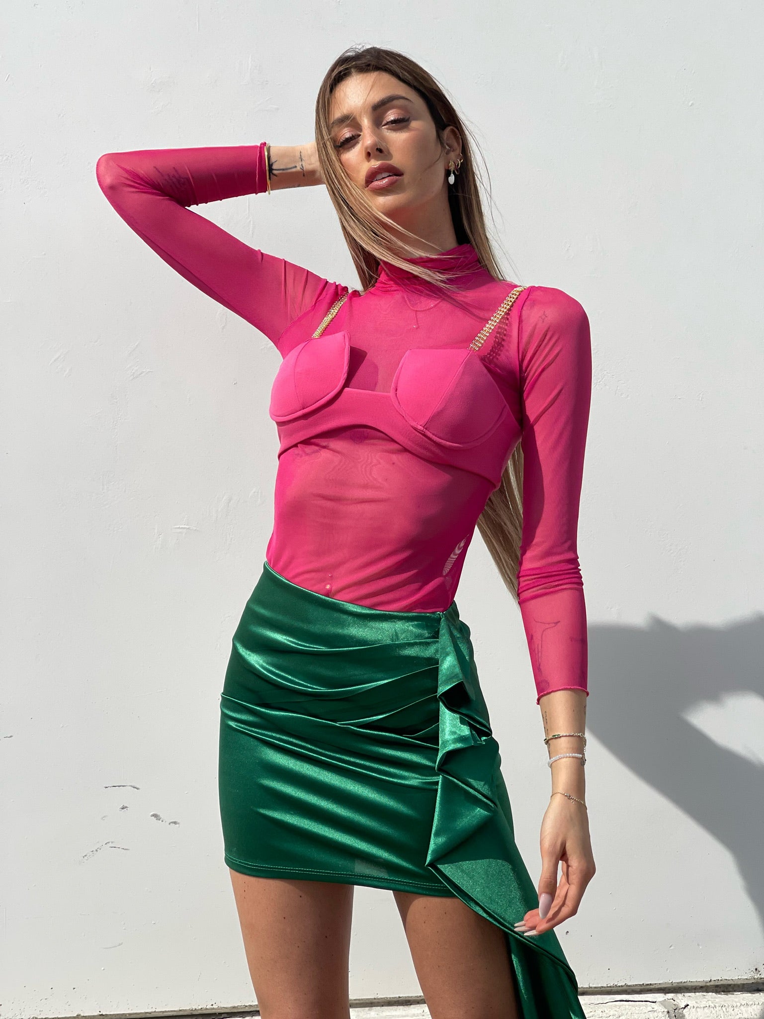 Camicia velata con corpino Fuxia - R.a. Boutique 