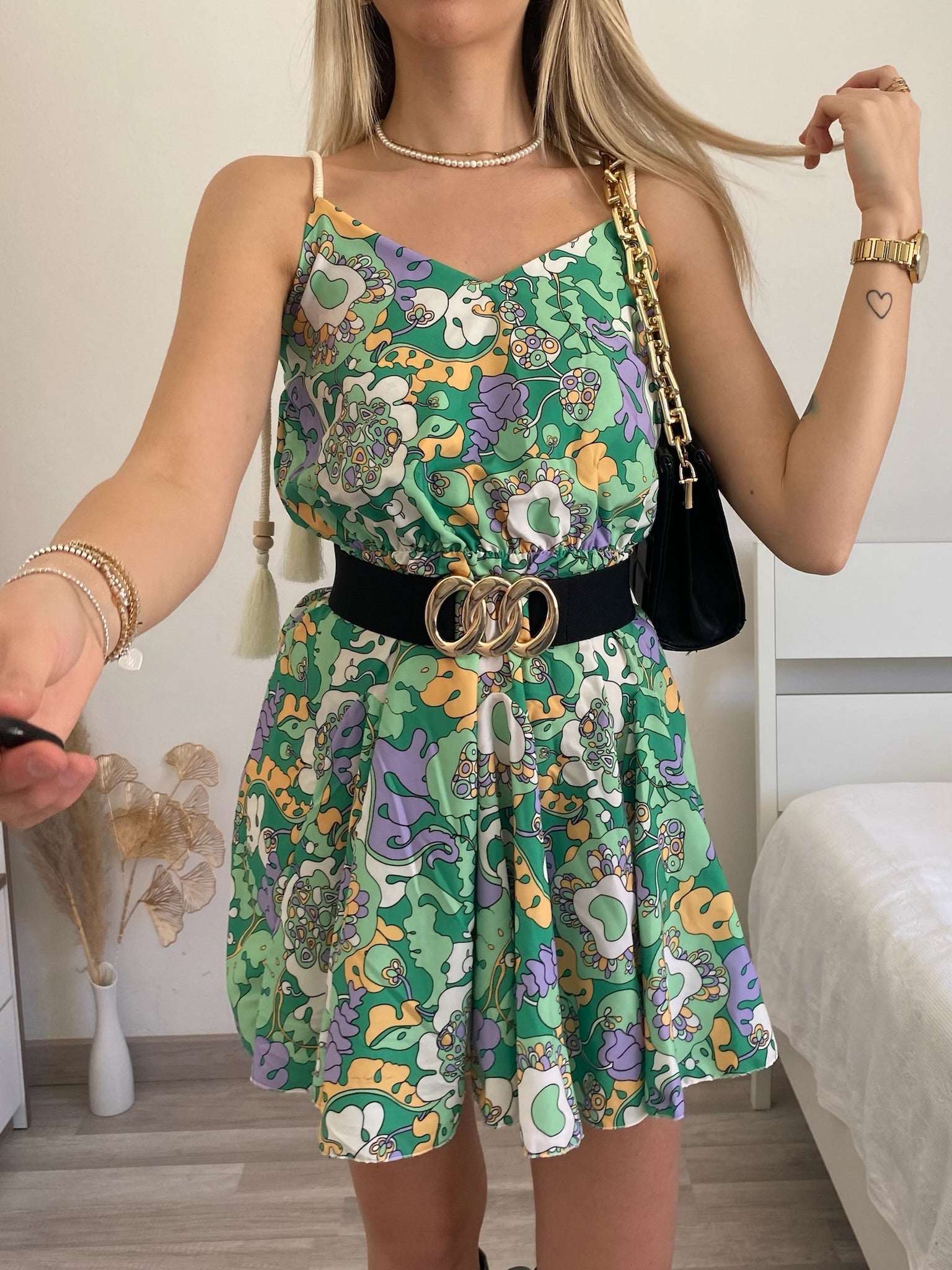 Abito verde e lilla spalline in corda - R.a. Boutique 