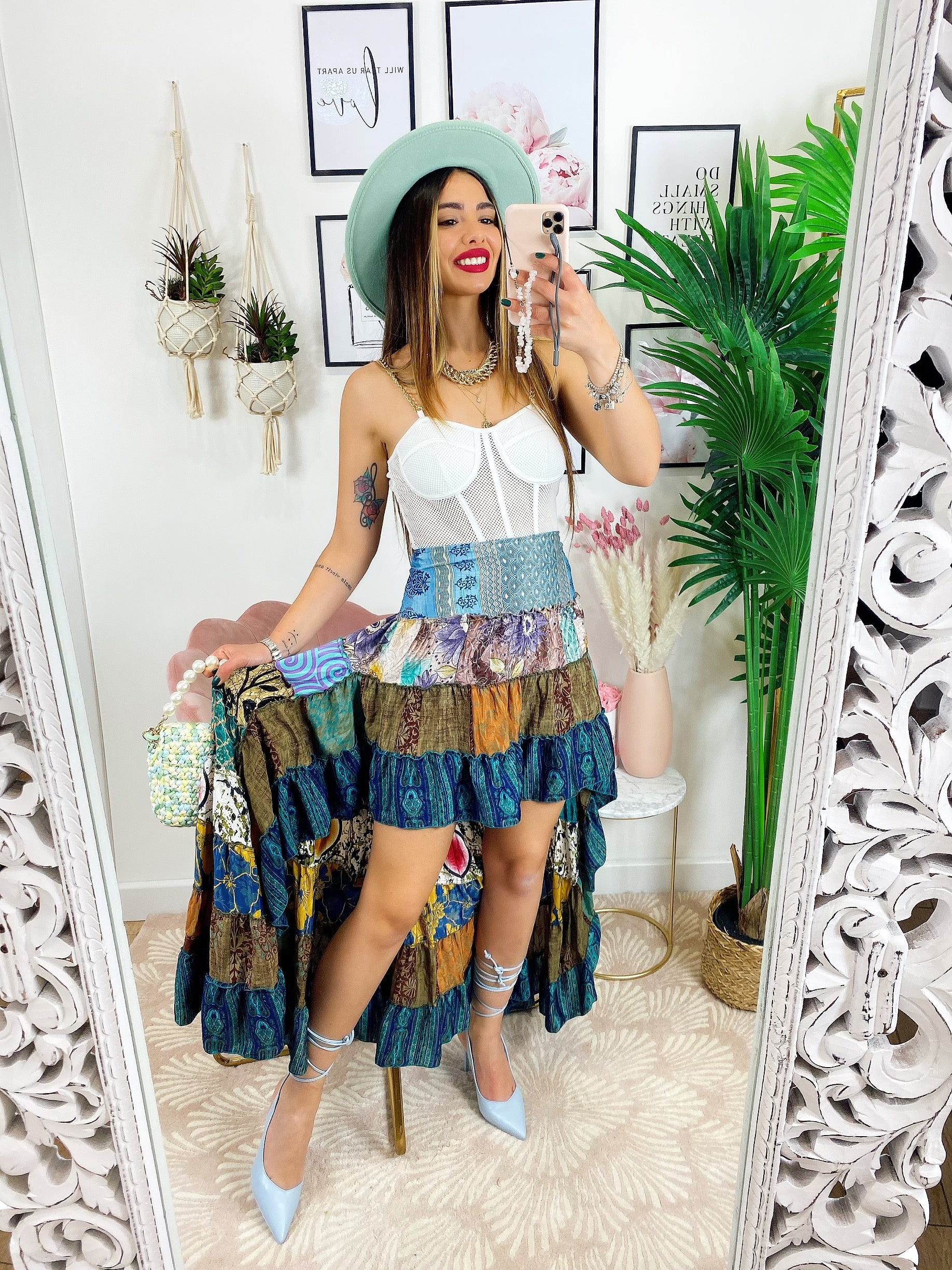 Gonna asimmetrica etnica toni azzurri - R.a. Boutique 