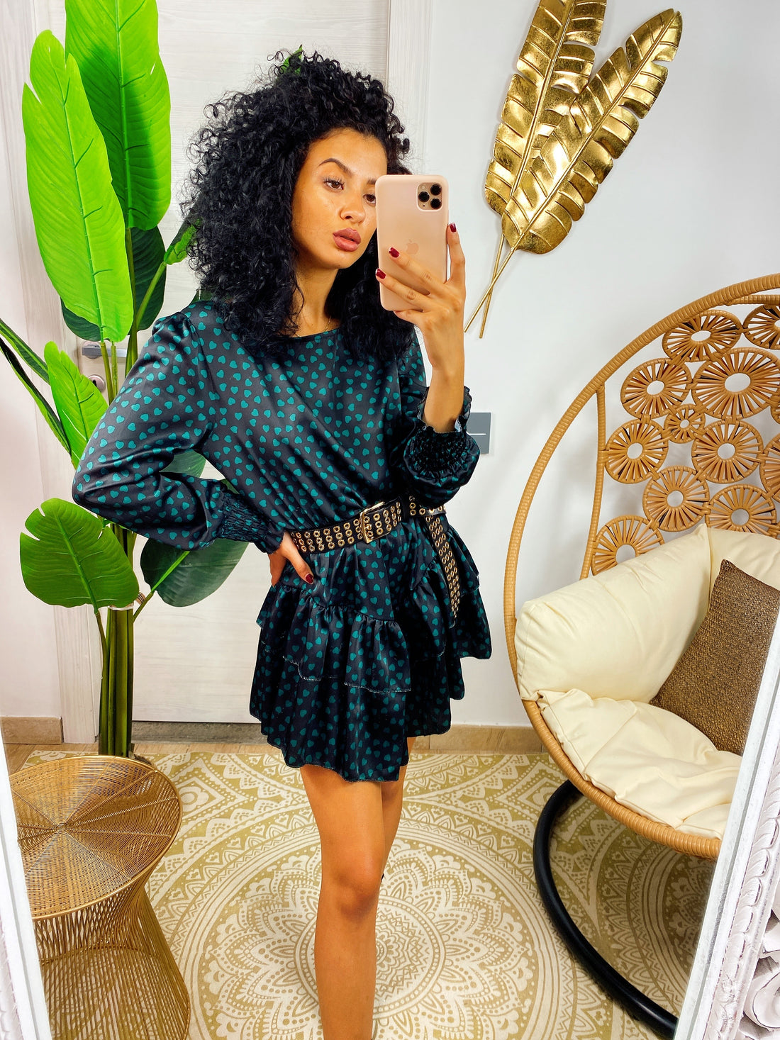 Abito cuori verde bottiglia con gonna asimmetrica - R.a. Boutique 