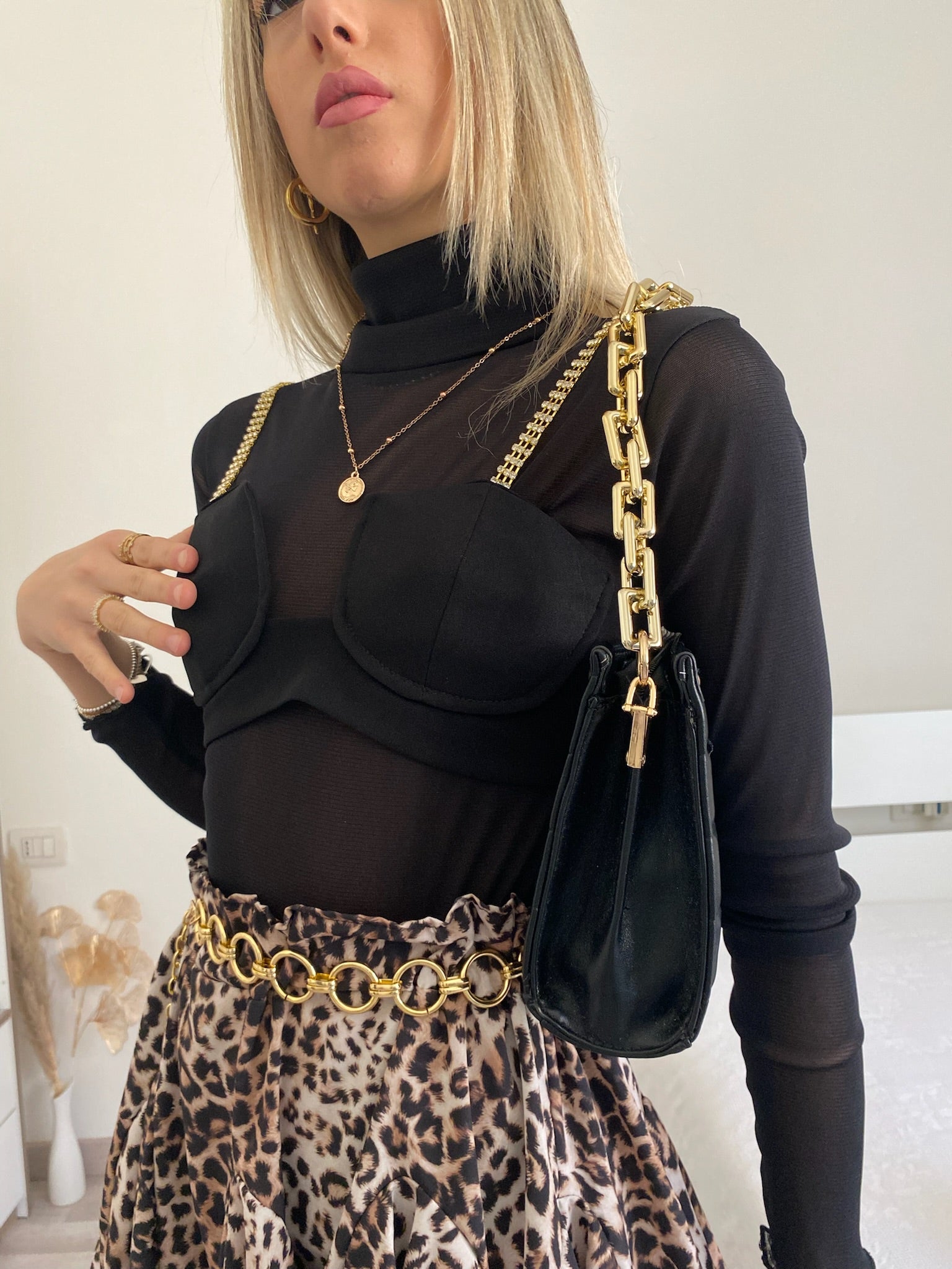 Camicia velata con corpino nero - R.a. Boutique 