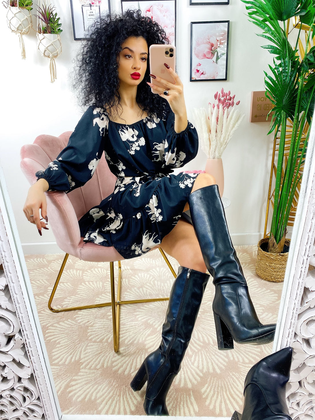 Abito nero a fantasia corto con scollo a barchetta - R.a. Boutique 