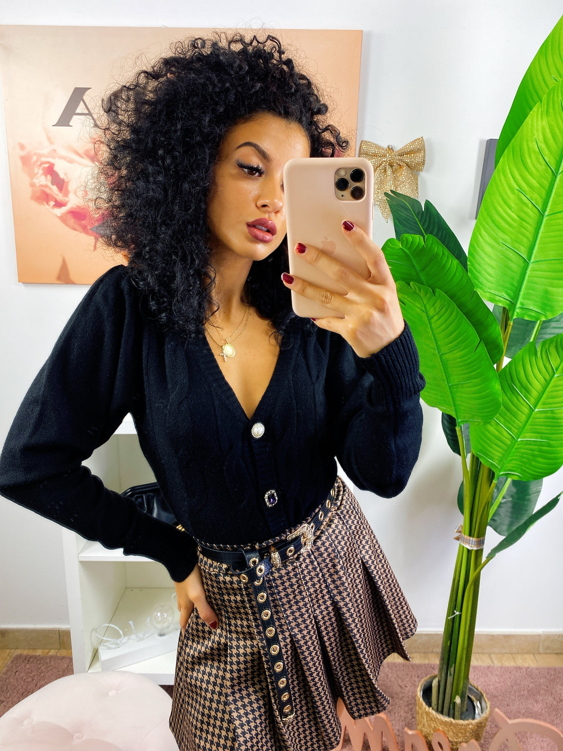 Maglioncino a trecce con bottoni nero - R.a. Boutique 