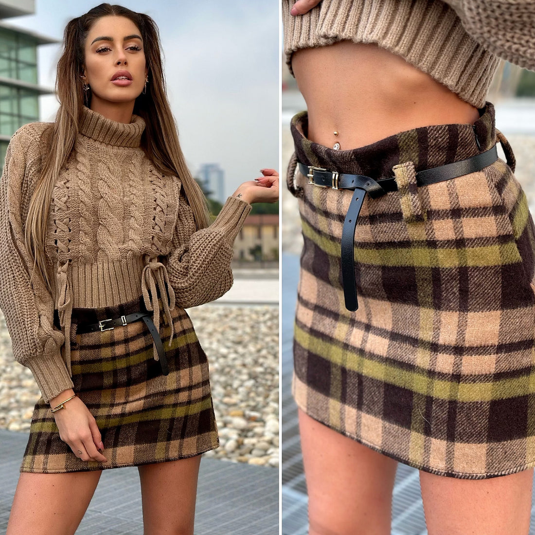 Gonna in tweed dettaglio pistacchio - R.a. Boutique 