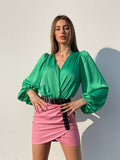 Body in raso scollo a V verde smeraldo - R.a. Boutique 