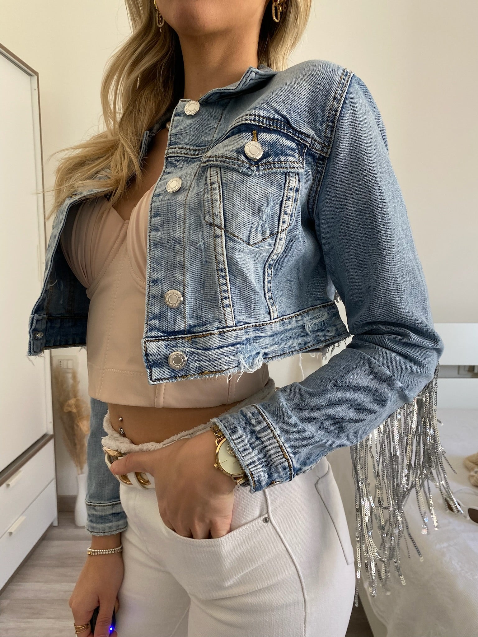 Giacchino di jeans con frange - R.a. Boutique 