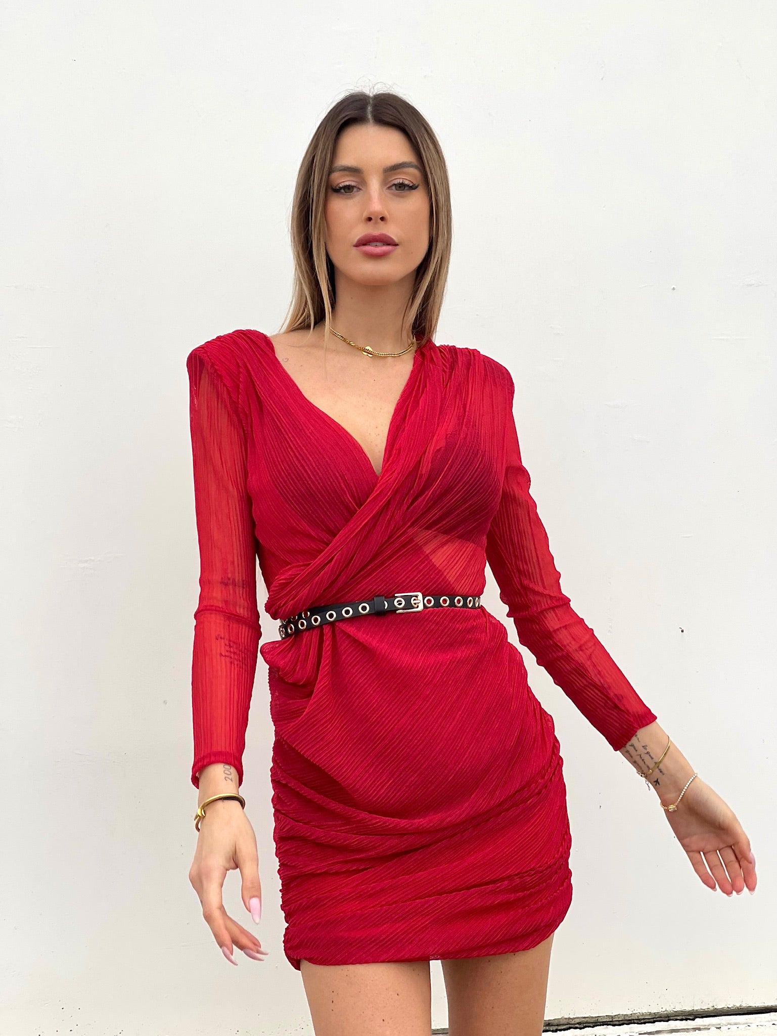 Abito rosso con scollo a incrocio - R.a. Boutique 