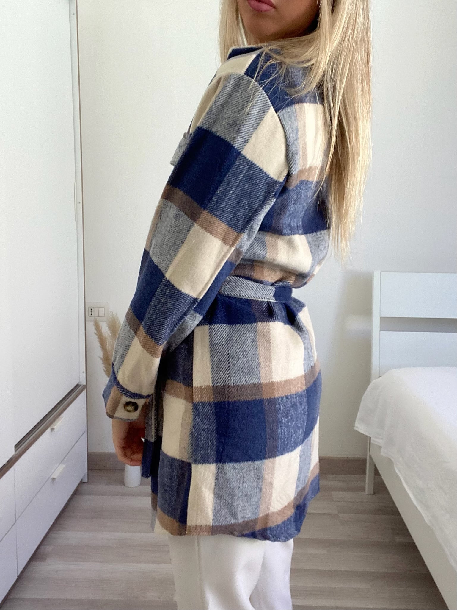 Giacca check nude e blu - R.a. Boutique 