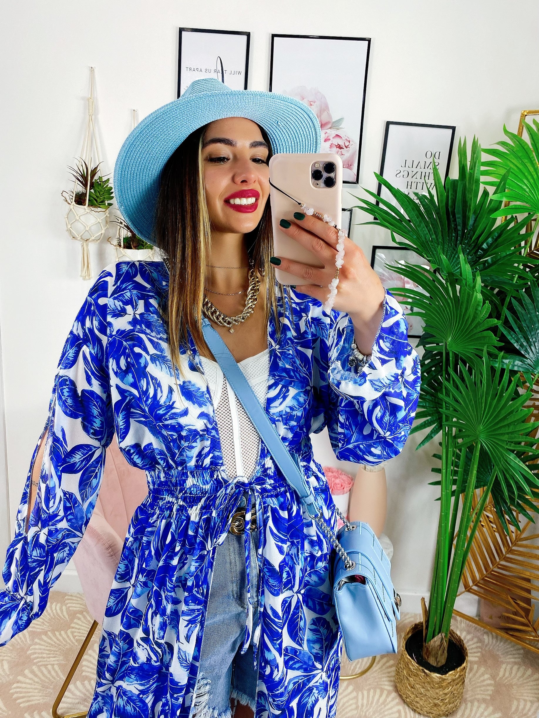 Kimono base floreale Blu - R.a. Boutique 