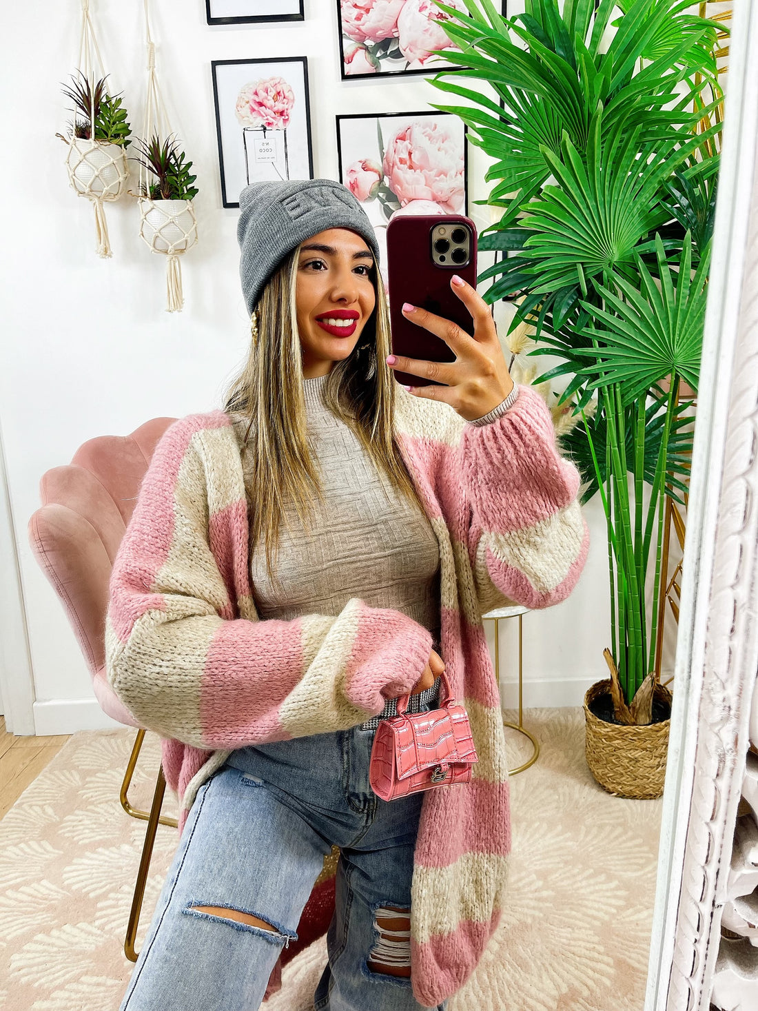 Cardigan morbido a righe rosa - R.a. Boutique 