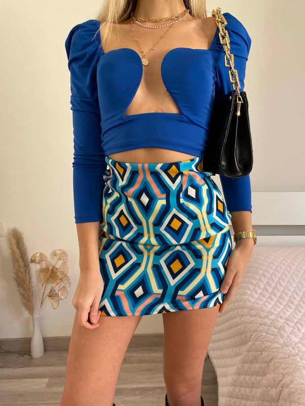 Gonna geometrica azzurra