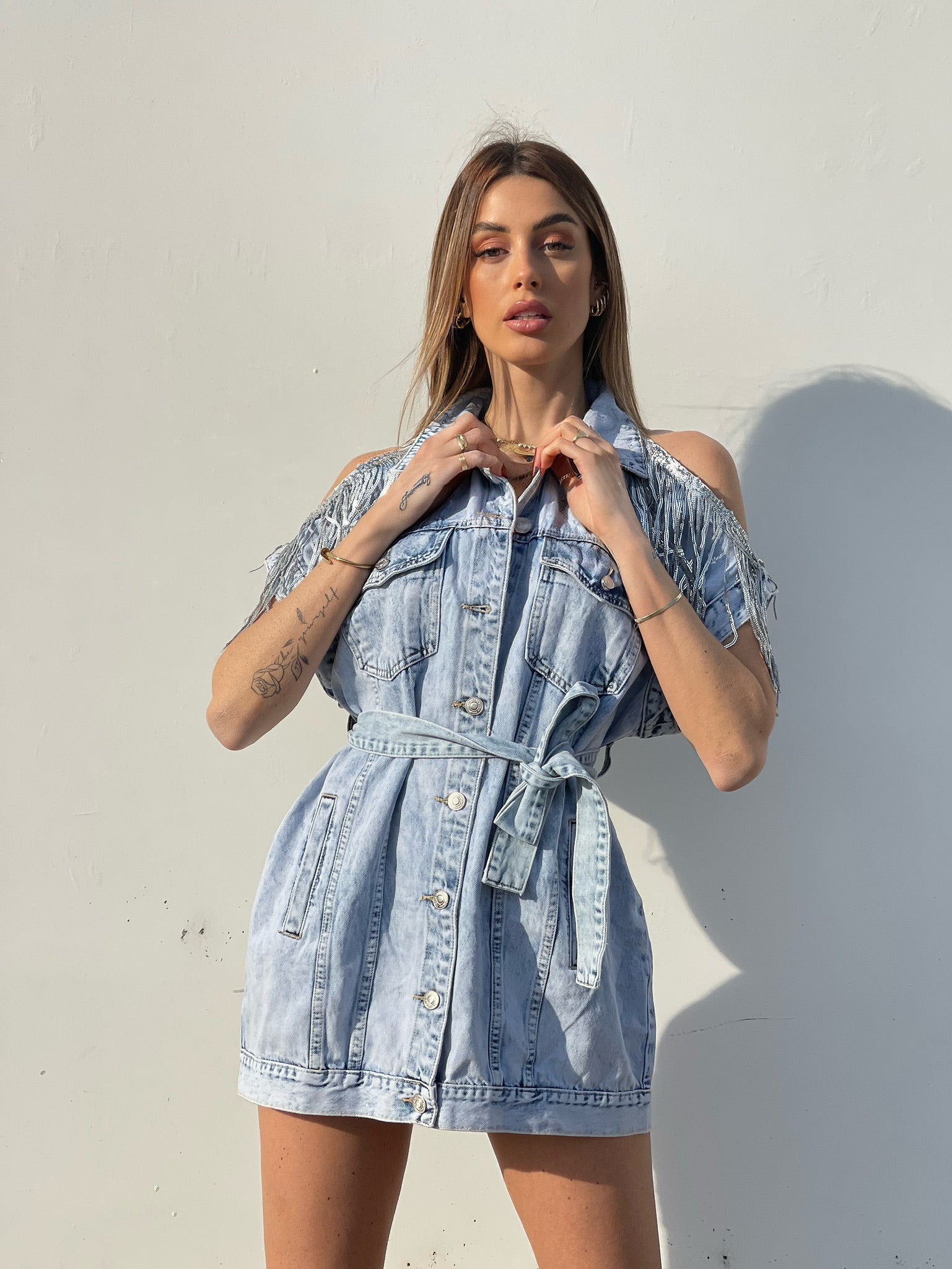 Abito in jeans con frange in paillettes - R.a. Boutique 