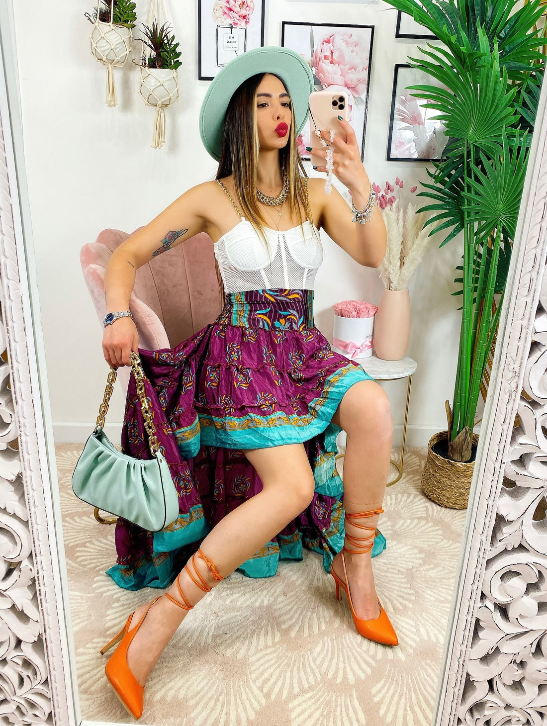 Gonna asimmetrica peonia e Verdeacqua - R.a. Boutique 