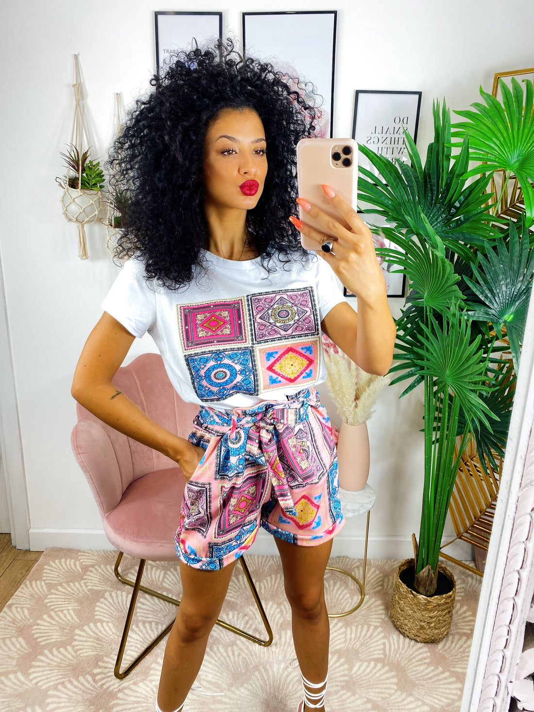 Completo etnico Short e t-shirt base Fuxia - R.a. Boutique 