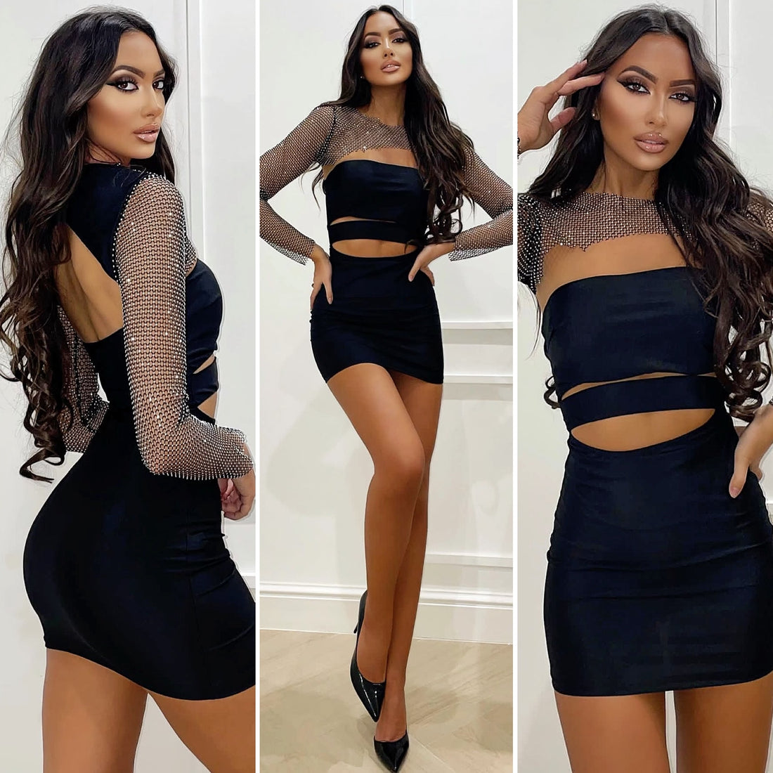 Abito nero con coprispalle in strass - R.a. Boutique 