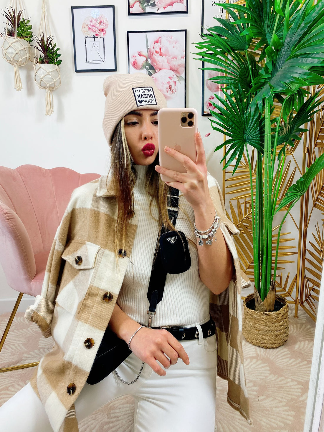 Giacca a quadri Beige con tasche - R.a. Boutique 