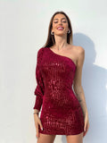 Abito con paillettes monospalla Bordeaux - R.a. Boutique 