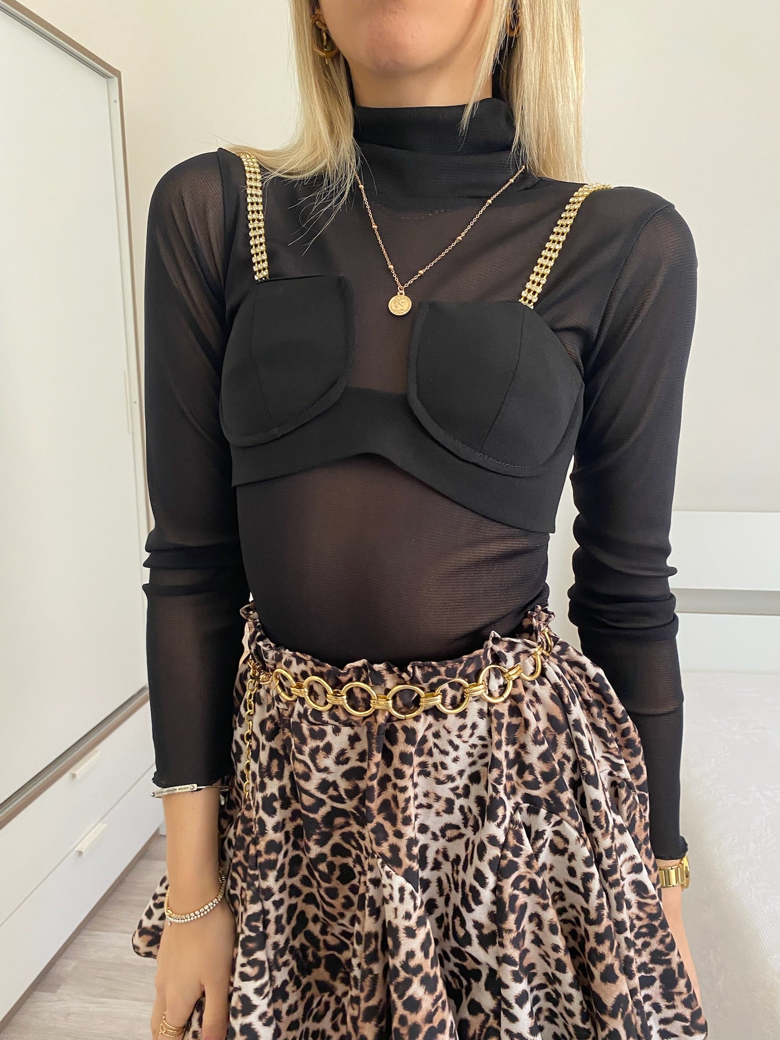 Camicia velata con corpino nero - R.a. Boutique 