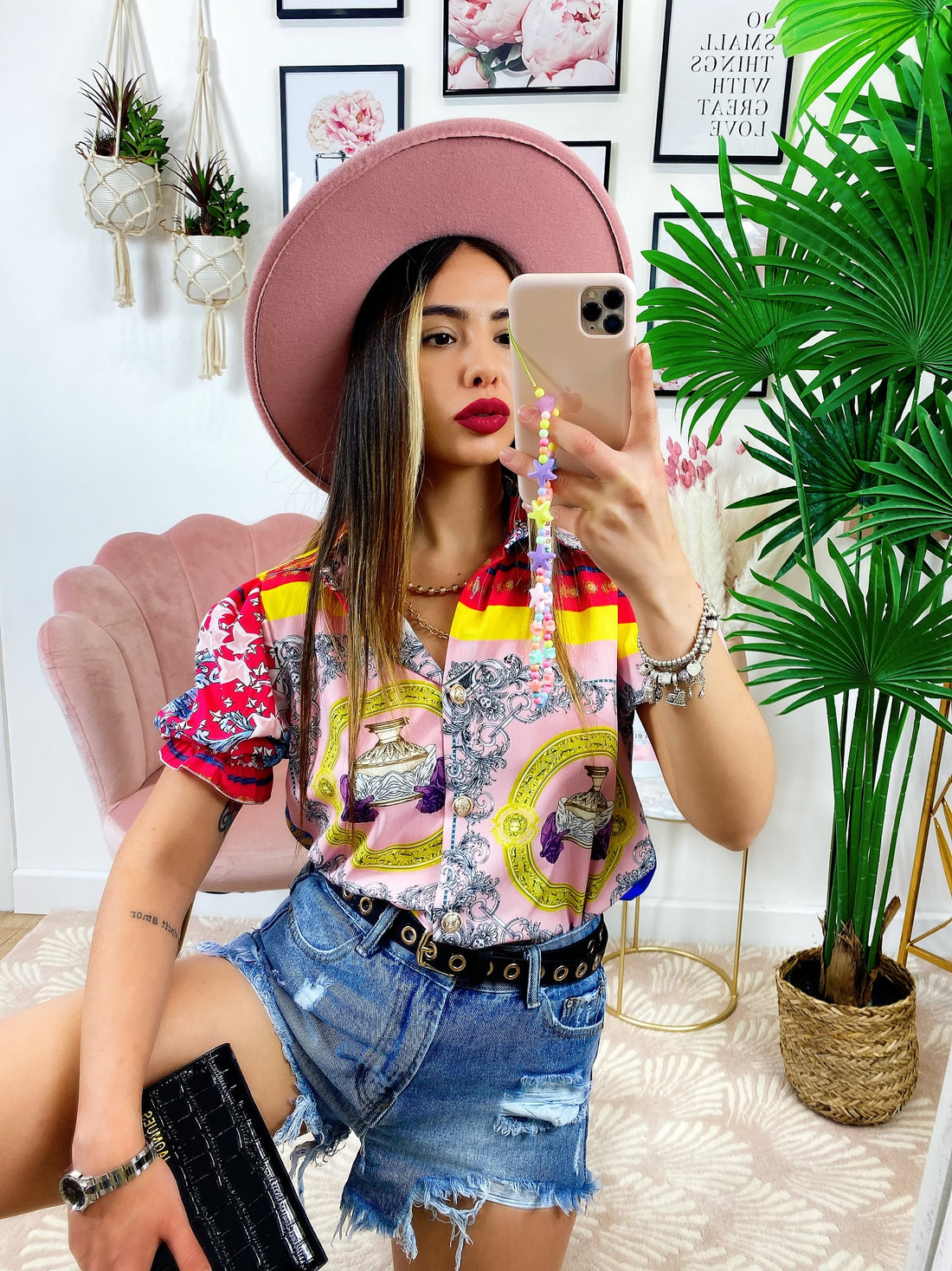 Camicia etnica dettaglio fucsia manica corta - R.a. Boutique 