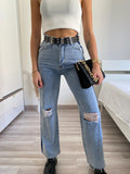 Jeans wide leg con strappi e dettaglio - R.a. Boutique 