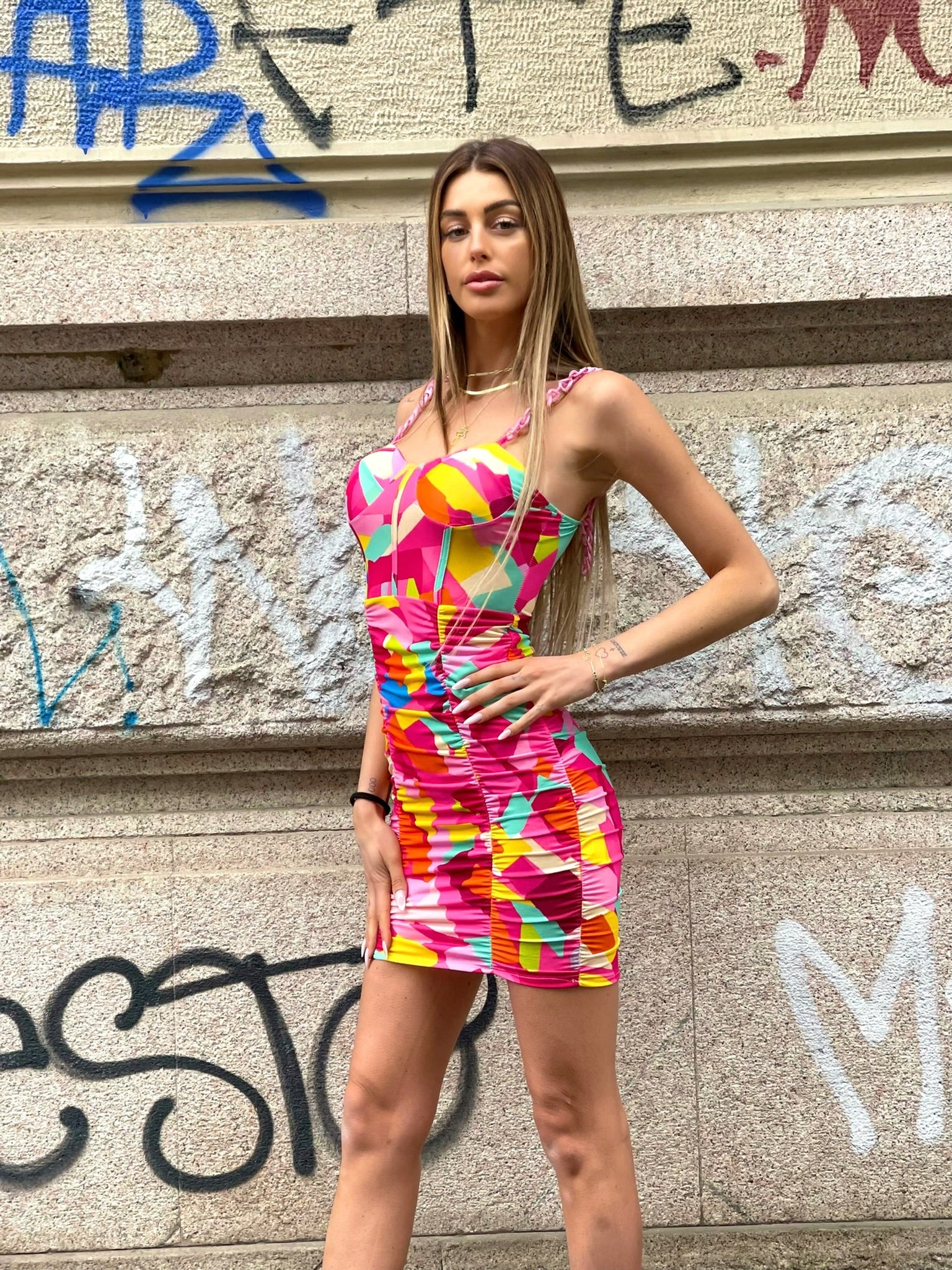 Abito geometrico spalline con catena - R.a. Boutique 