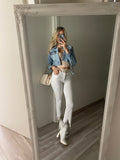 Jeans bianco con frange argento - R.a. Boutique 