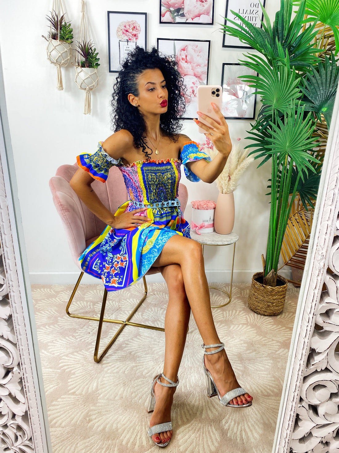 Abito scollo a barchetta stampa etnica Dettaglio Blu - R.a. Boutique 