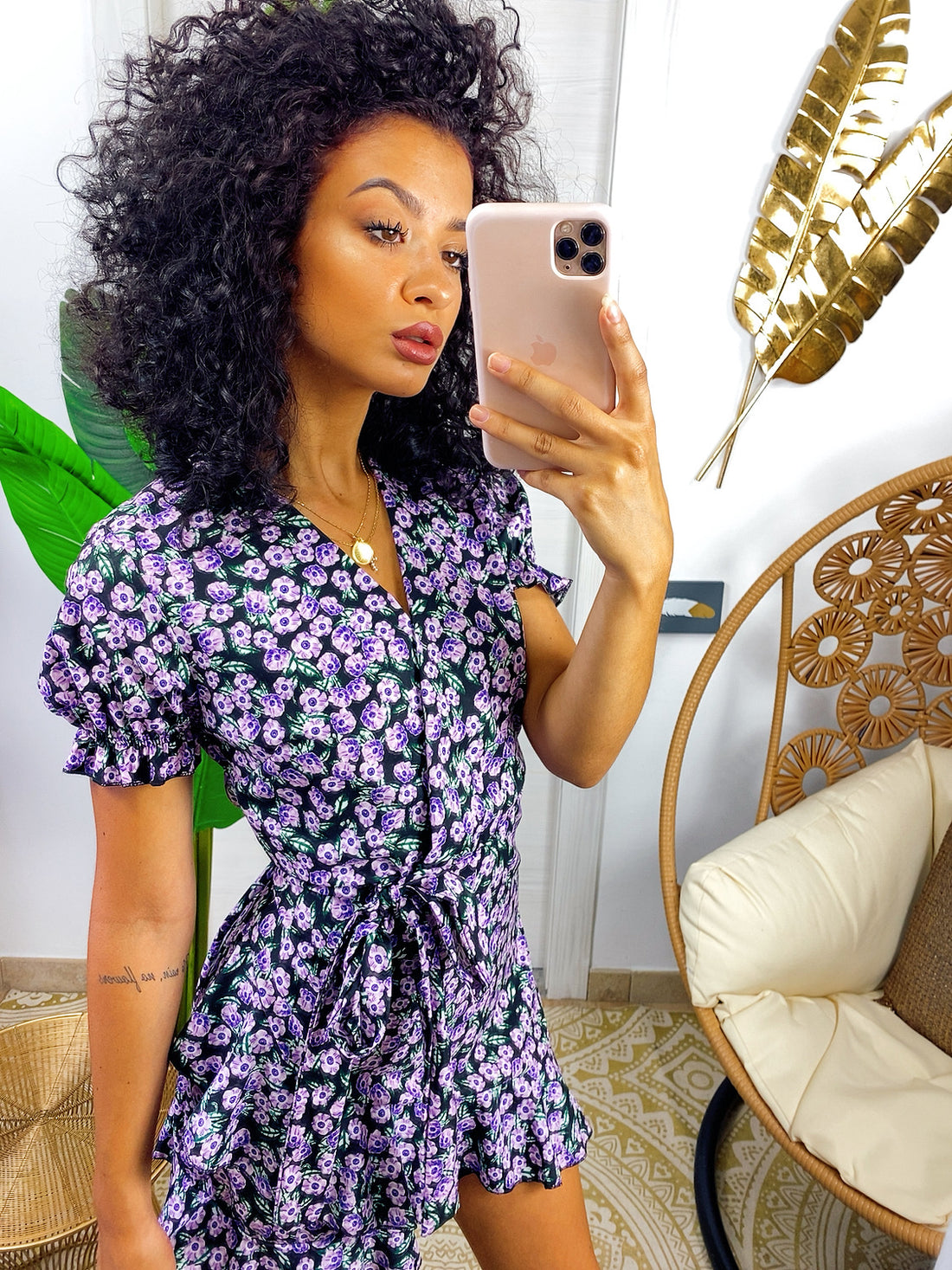 Abito a fiori lilla con balza sotto - R.a. Boutique 