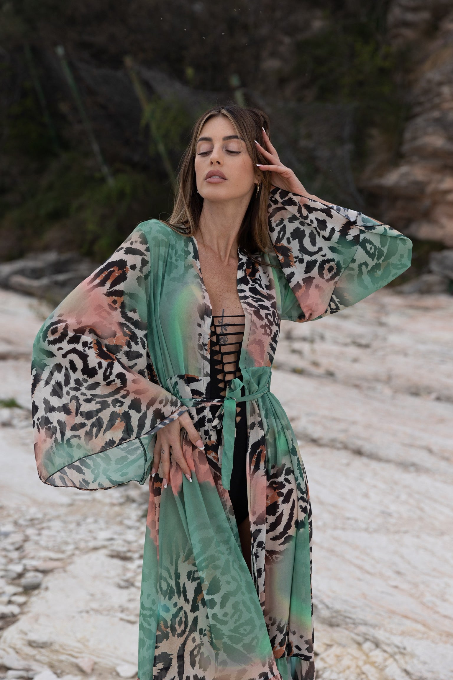 Kimono animalier verde - R.a. Boutique 