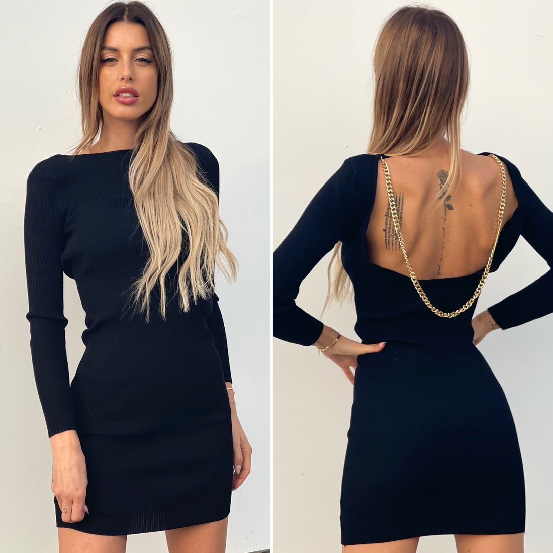 Abito midi con catena e schiena aperta - R.a. Boutique 