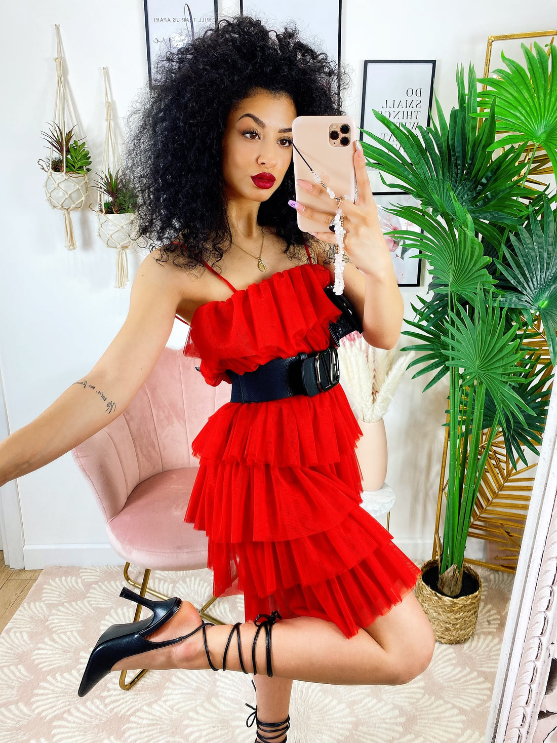 Abito in tulle a balze Venere rosso - R.a. Boutique 