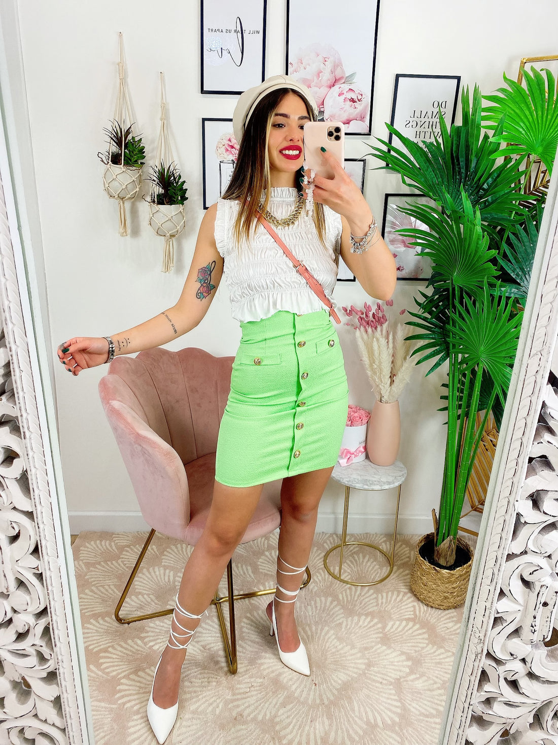 Gonna midi con bottoni menta - R.a. Boutique 