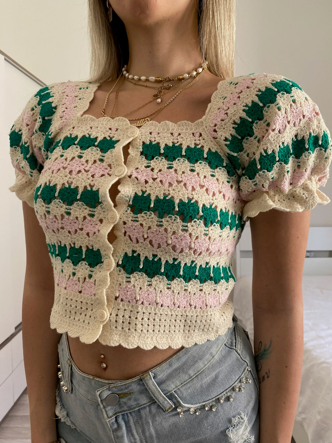 Top macramè rosa verde - R.a. Boutique 