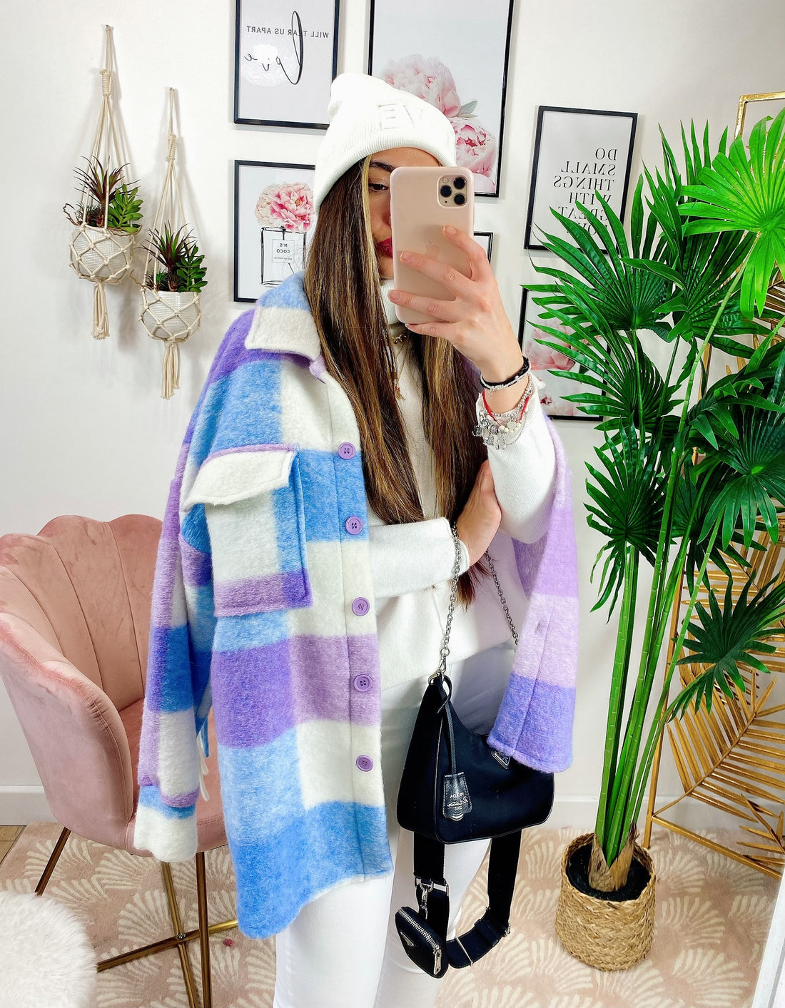 Giacca a quadri Lilla con frange - R.a. Boutique 