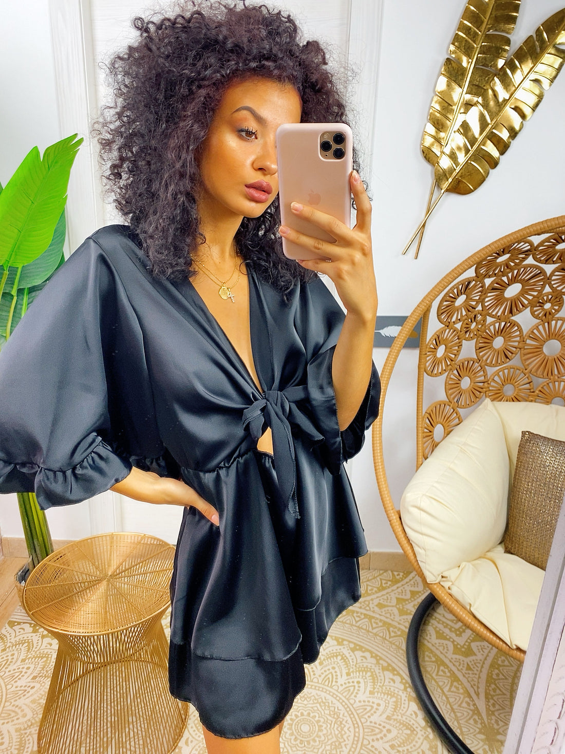 Tutina in raso manica larga nero - R.a. Boutique 