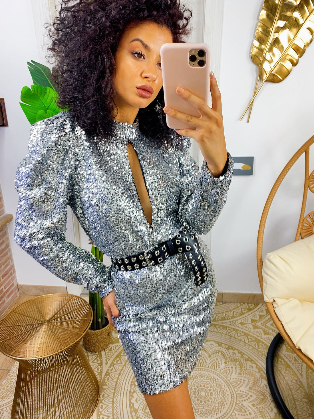 Abito con paillettes e scollo manica bombata - R.a. Boutique 