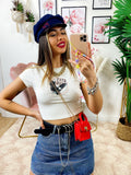 T-Shirt Crop con aquila bianca - R.a. Boutique 