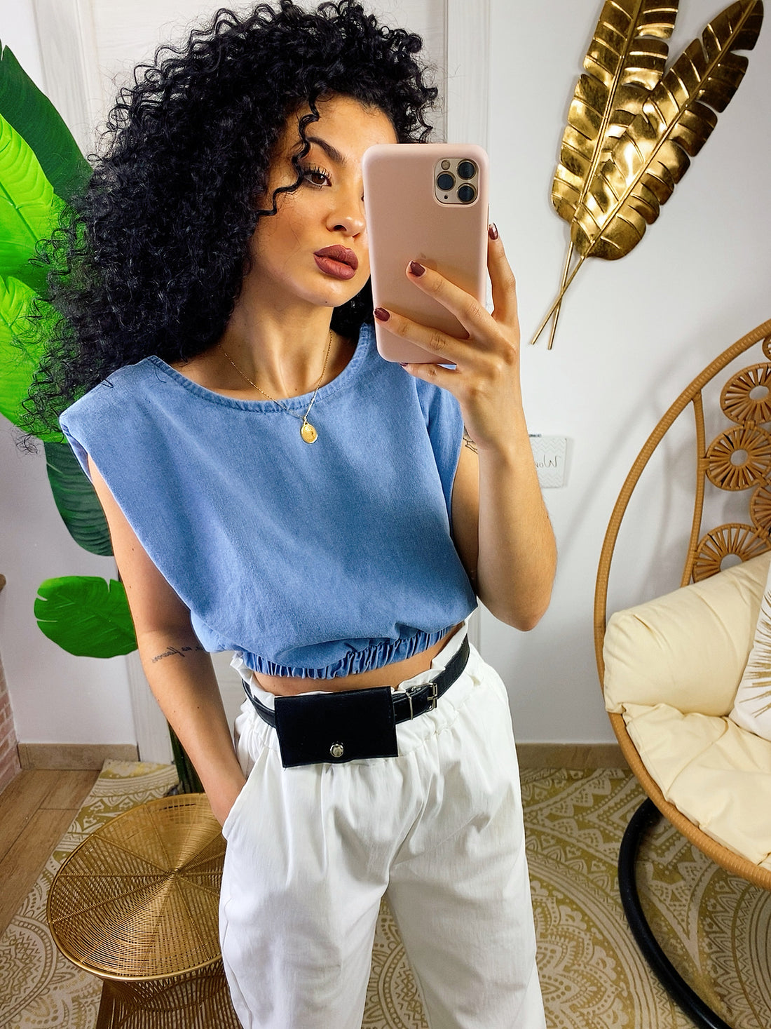 Top con spalline bombate in jeans - R.a. Boutique 