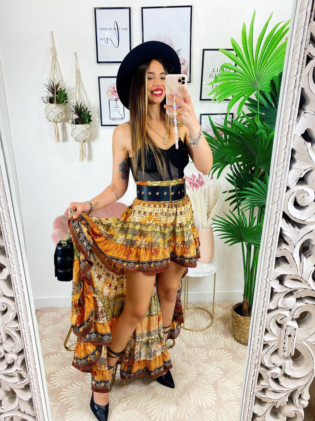 Gonna asimmetrica toni caldi dettaglio nero - R.a. Boutique 